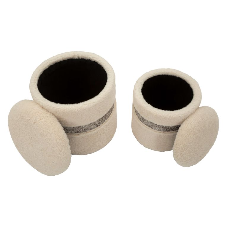 Pouf Contenitore Bianco Crema set da 2 Forma Rotondo 40x40x47h cm, Materiale Struttura in Tessuto - Luder