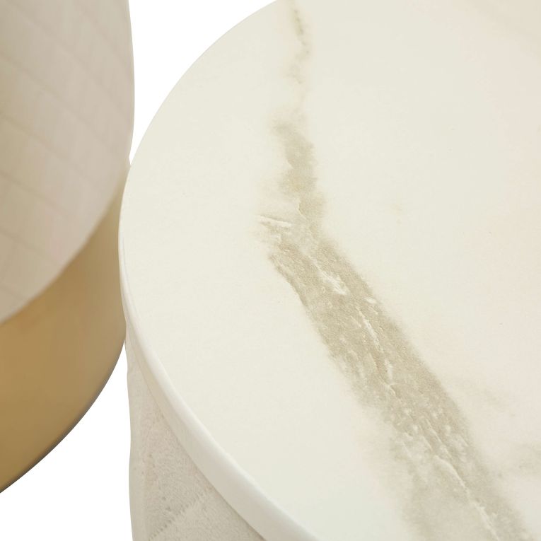 Pouf Contenitore Bianco oro Forma Rotondo Colore Struttura oro 60x60x80h cm, Materiale Struttura in Metallo - Skagen
