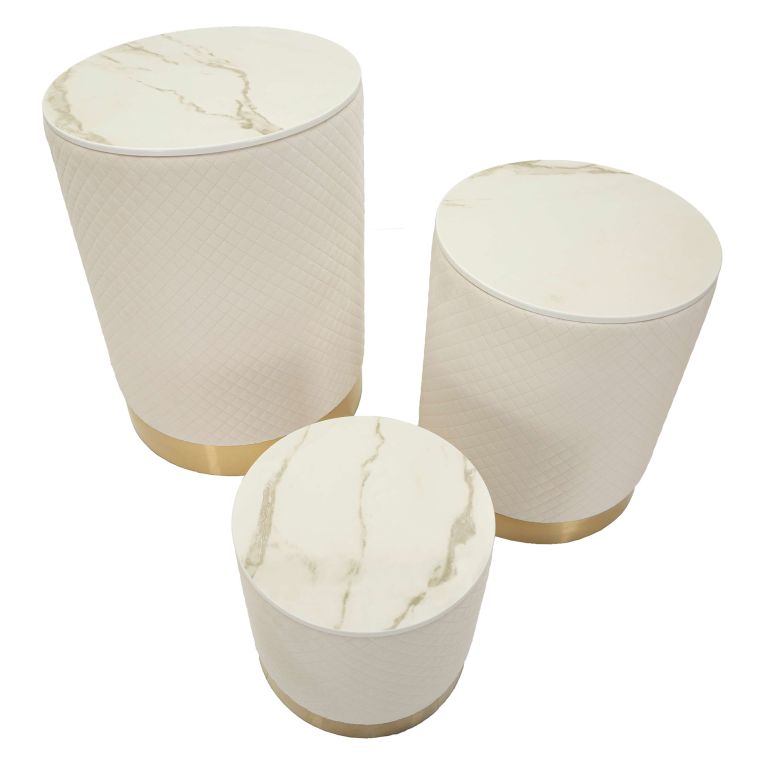 Pouf Contenitore Bianco oro Forma Rotondo Colore Struttura oro 60x60x80h cm, Materiale Struttura in Metallo - Skagen