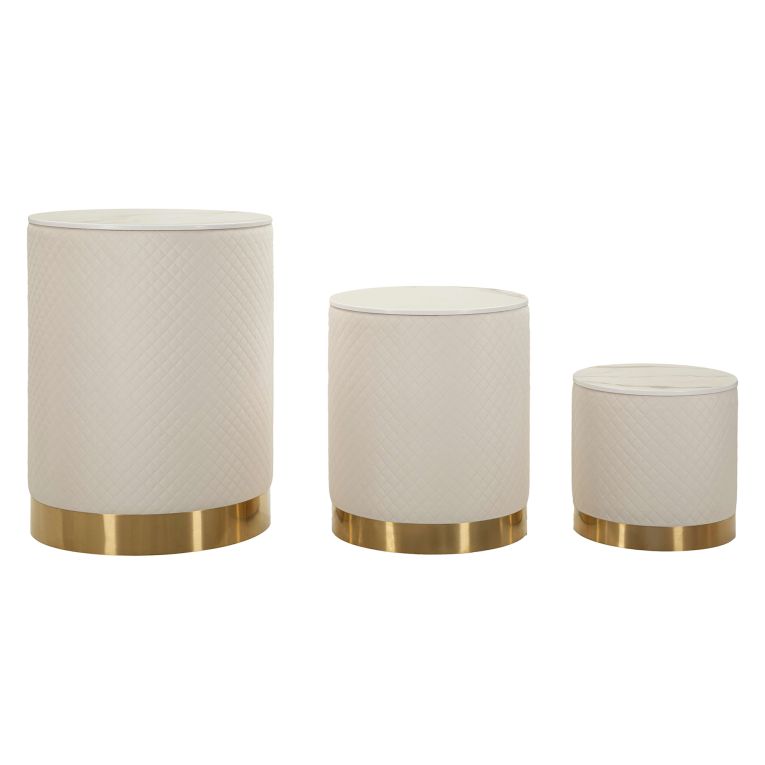 Pouf Contenitore Bianco oro Forma Rotondo Colore Struttura oro 60x60x80h cm, Materiale Struttura in Metallo - Skagen