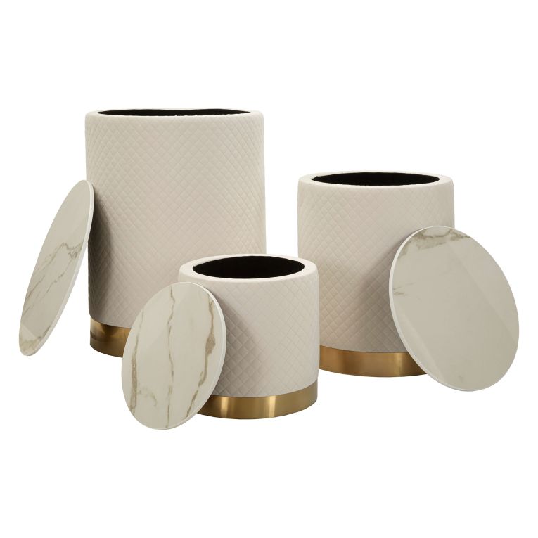 Pouf Contenitore Bianco oro Forma Rotondo Colore Struttura oro 60x60x80h cm, Materiale Struttura in Metallo - Skagen