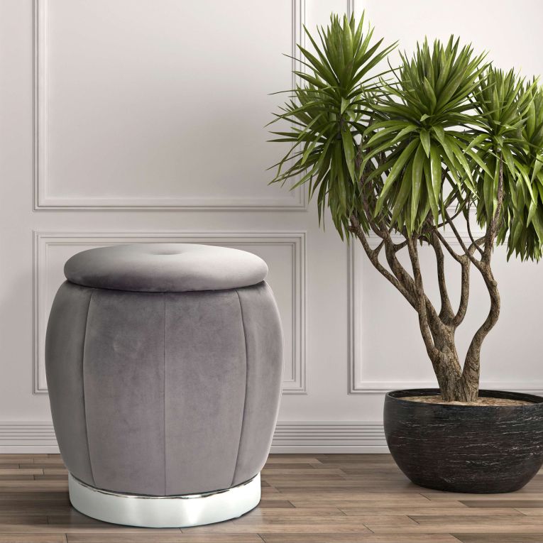 Pouf Contenitore Grigio Argento Forma Rotondo Colore Struttura Argento 43x43x43h cm, Materiale Struttura in Tessuto - Trevel