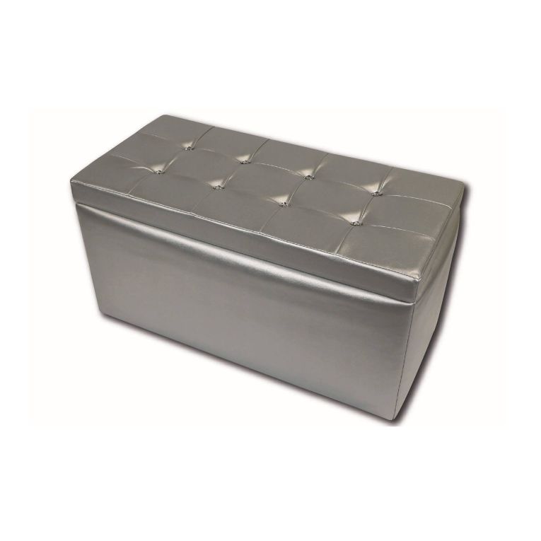 Pouf contenitore imbottito in ecopelle 90x45x45h cm argento - Felicita