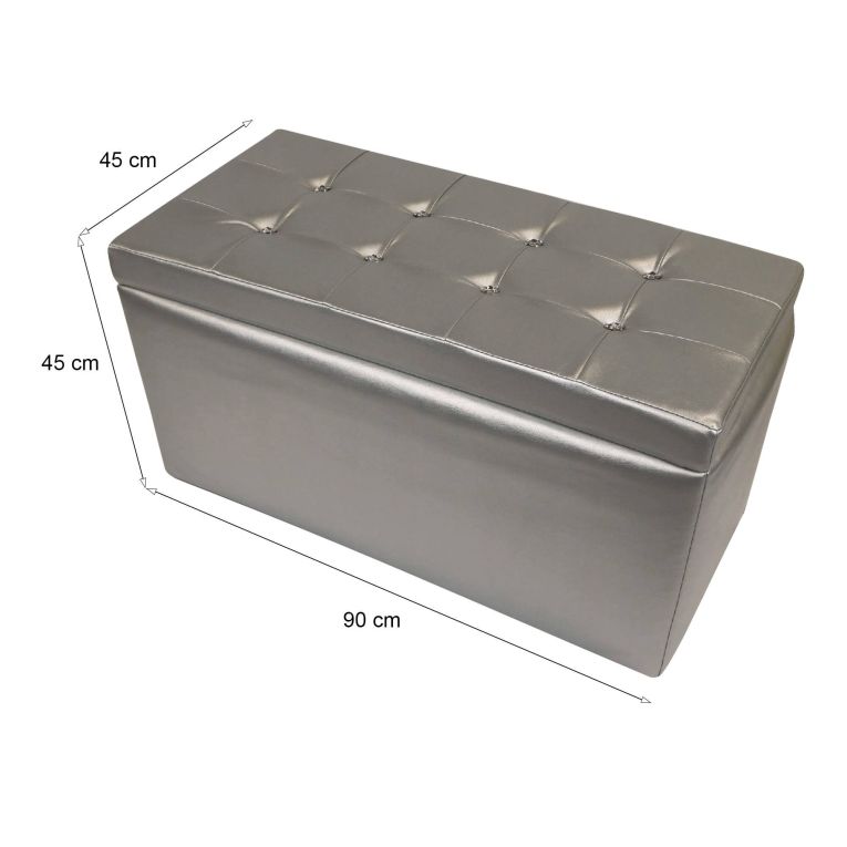 Pouf contenitore imbottito in ecopelle 90x45x45h cm argento - Felicita