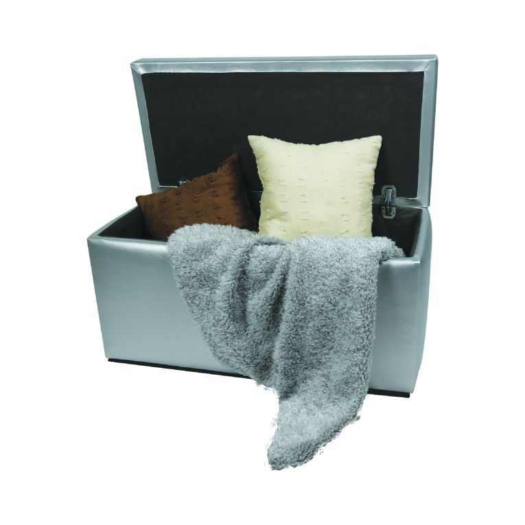 Pouf contenitore imbottito in ecopelle 90x45x45h cm argento - Felicita