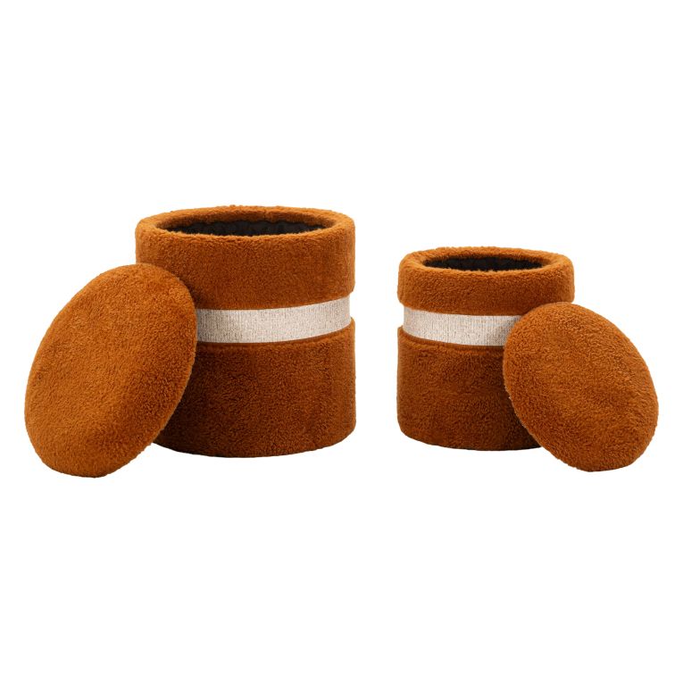 Pouf Contenitore Marrone Terracotta Beige set da 2 Forma Rotondo 40x40x47h cm, Colore Struttura Beige - Luder