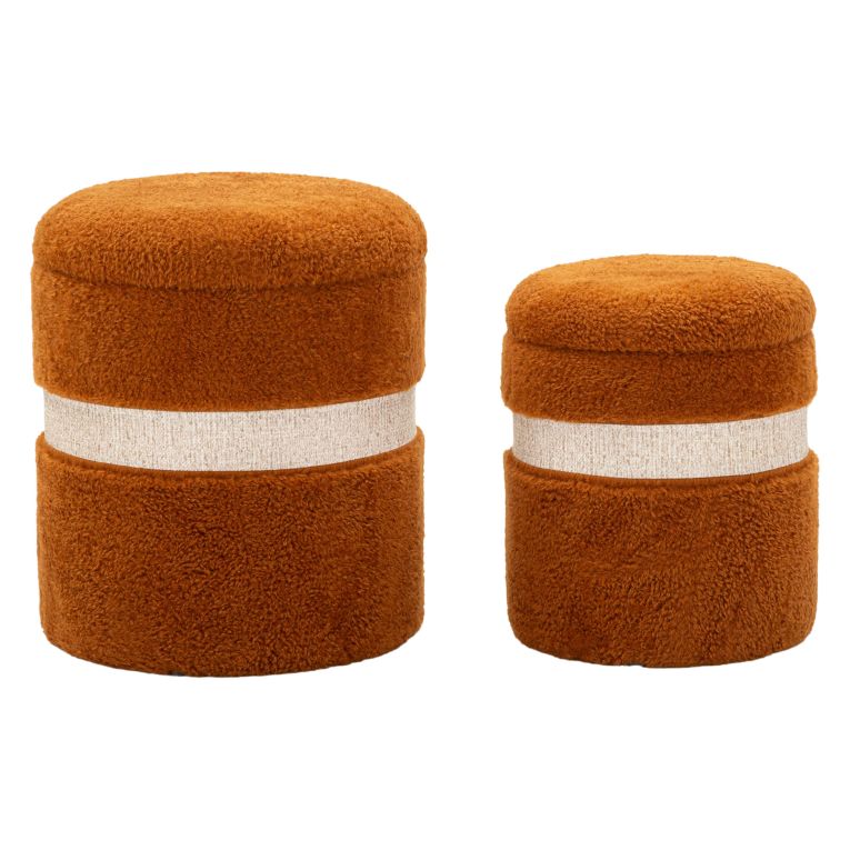 Pouf Contenitore Marrone Terracotta Beige set da 2 Forma Rotondo 40x40x47h cm, Colore Struttura Beige - Luder