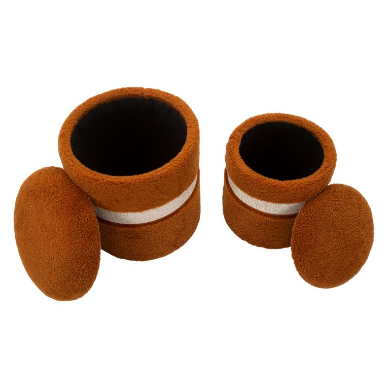 Pouf Contenitore Marrone Terracotta Beige set da 2 Forma Rotondo 40x40x47h cm, Colore Struttura Beige - Luder