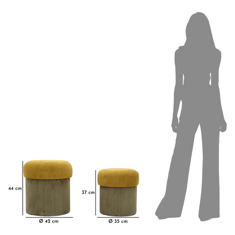 Pouf Contenitore Marrone Terracotta Marrone set da 2 Forma Rotondo 42x42x44h cm, Colore Struttura Marrone - Outjo