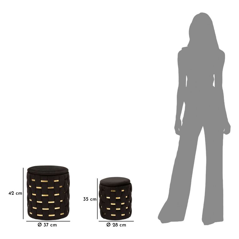 Pouf Contenitore Nero oro set da 2 Forma Rotondo 37x37x42h cm, Colore Struttura oro - Kasane