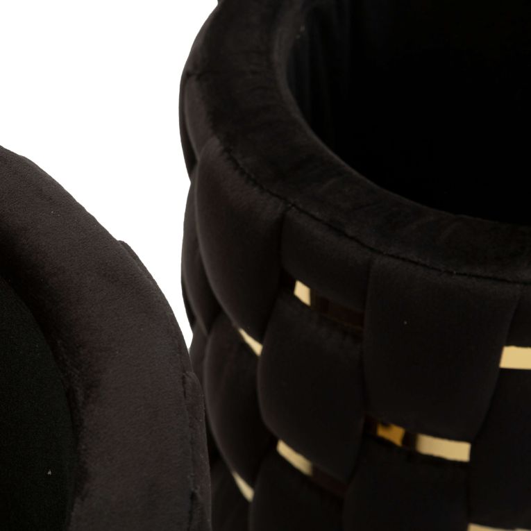 Pouf Contenitore Nero oro set da 2 Forma Rotondo 37x37x42h cm, Colore Struttura oro - Kasane