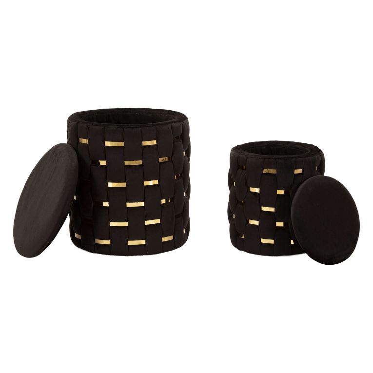 Pouf Contenitore Nero oro set da 2 Forma Rotondo 37x37x42h cm, Colore Struttura oro - Kasane