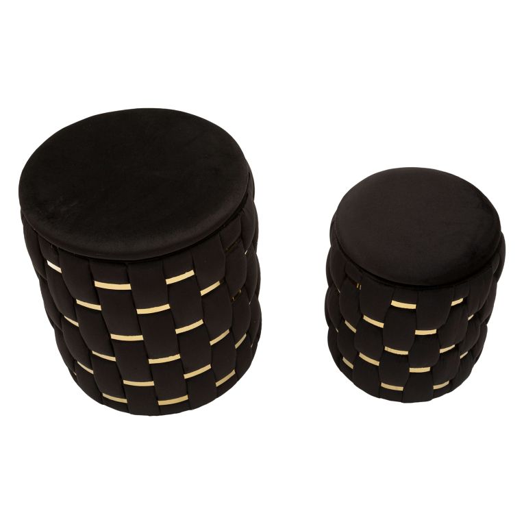Pouf Contenitore Nero oro set da 2 Forma Rotondo 37x37x42h cm, Colore Struttura oro - Kasane