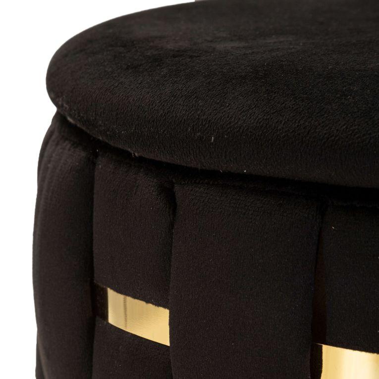 Pouf Contenitore Nero oro set da 2 Forma Rotondo 37x37x42h cm, Colore Struttura oro - Kasane