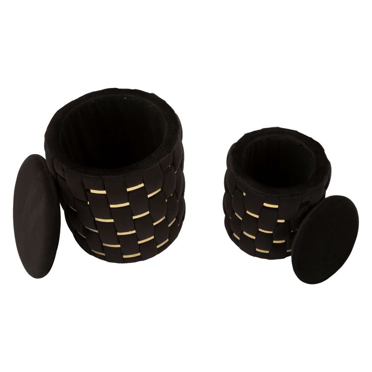 Pouf Contenitore Nero oro set da 2 Forma Rotondo 37x37x42h cm, Colore Struttura oro - Kasane