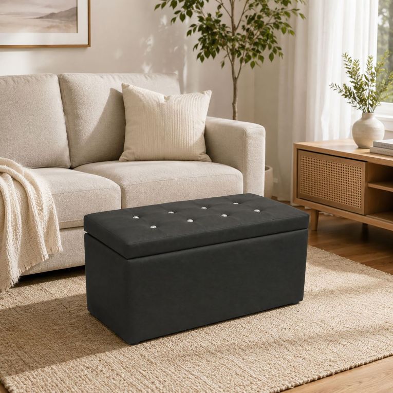 Pouf contenitore porta oggetti in ecopelle 90x45x45h cm grigio - Felicita