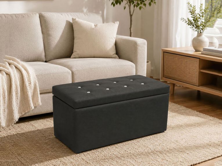 Pouf contenitore porta oggetti in ecopelle 90x45x45h cm grigio - Felicita