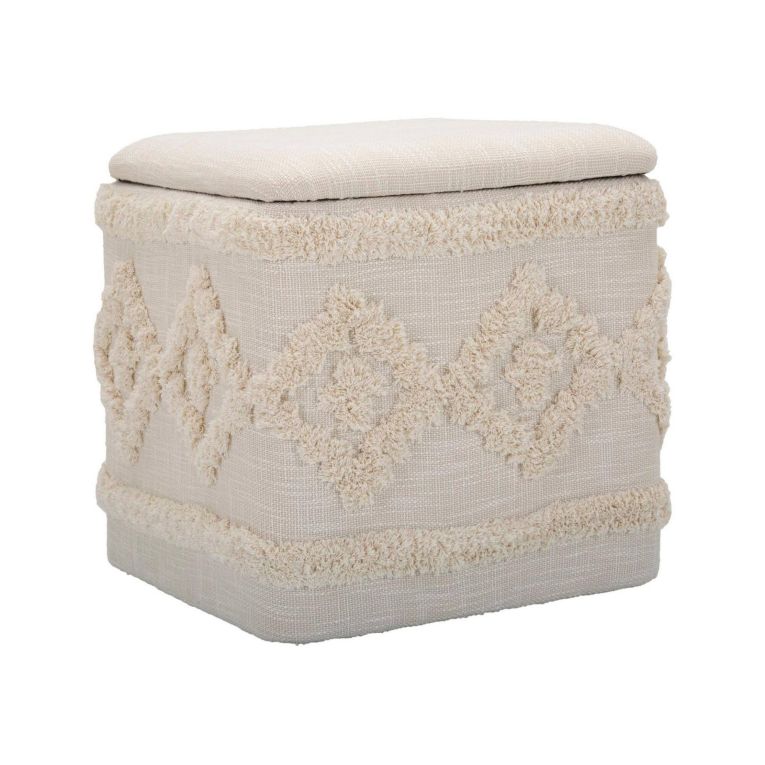 Pouf contenitore quadrato in tessuto 40x40x40h cm bianco - Jarrar