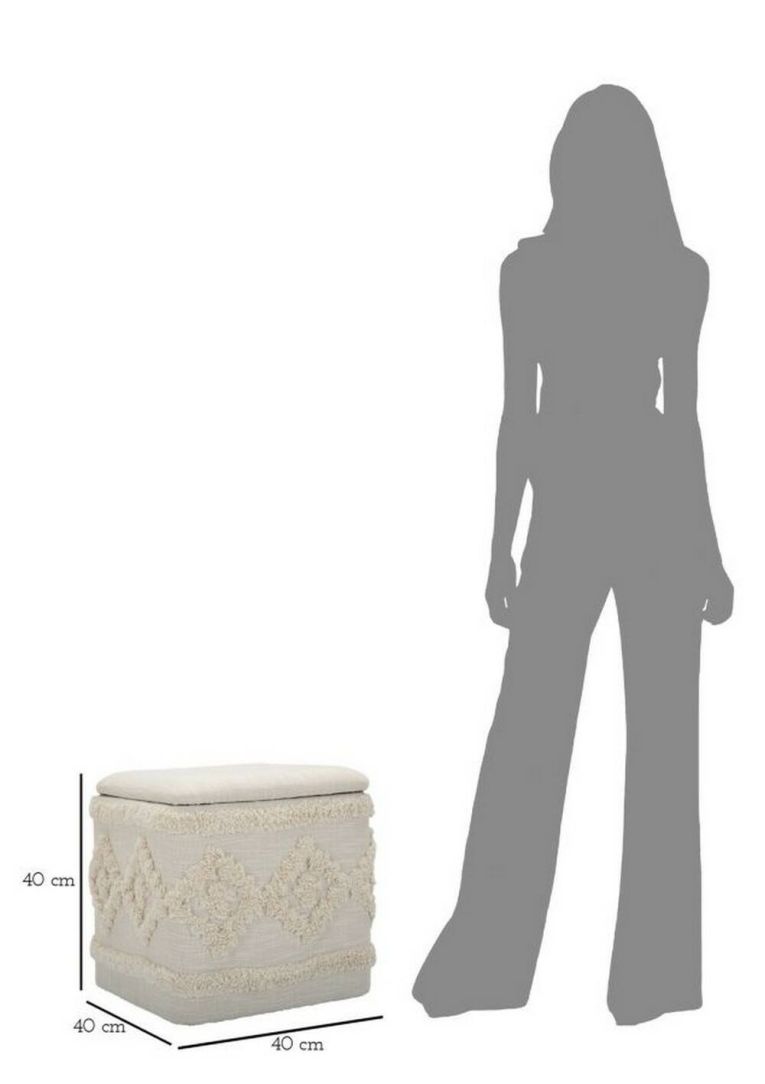 Pouf contenitore quadrato in tessuto 40x40x40h cm bianco - Jarrar