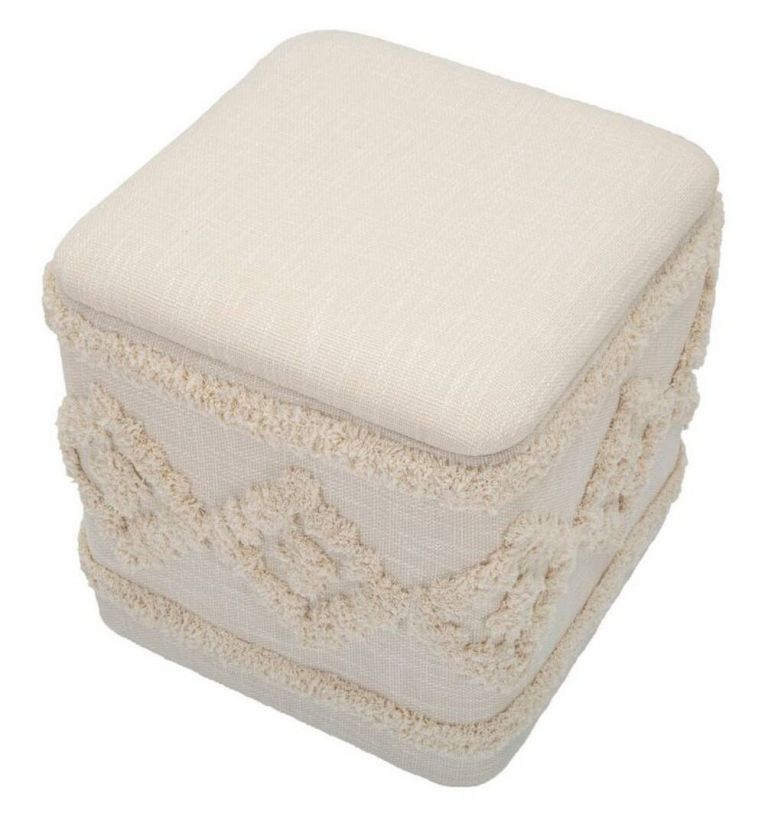Pouf contenitore quadrato in tessuto 40x40x40h cm bianco - Jarrar