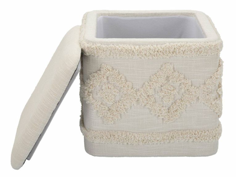 Pouf contenitore quadrato in tessuto 40x40x40h cm bianco - Jarrar