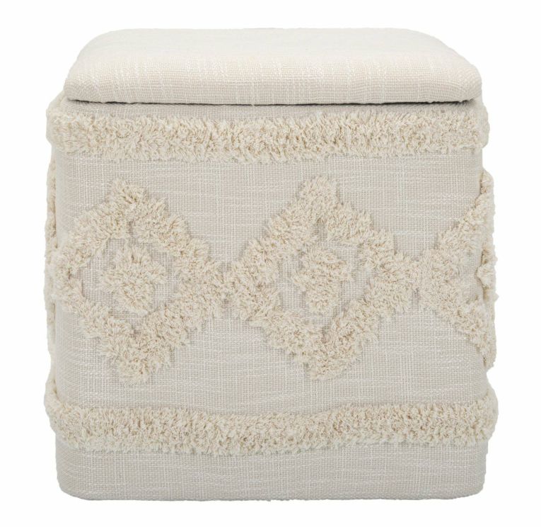 Pouf contenitore quadrato in tessuto 40x40x40h cm bianco - Jarrar