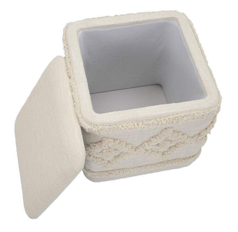 Pouf contenitore quadrato in tessuto 40x40x40h cm bianco - Jarrar