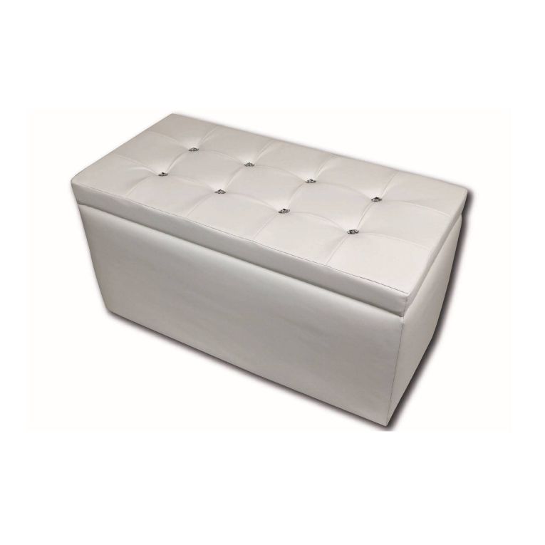 Pouf contenitore rettangolare in ecopelle 90x45x45h cm bianco - Felicita