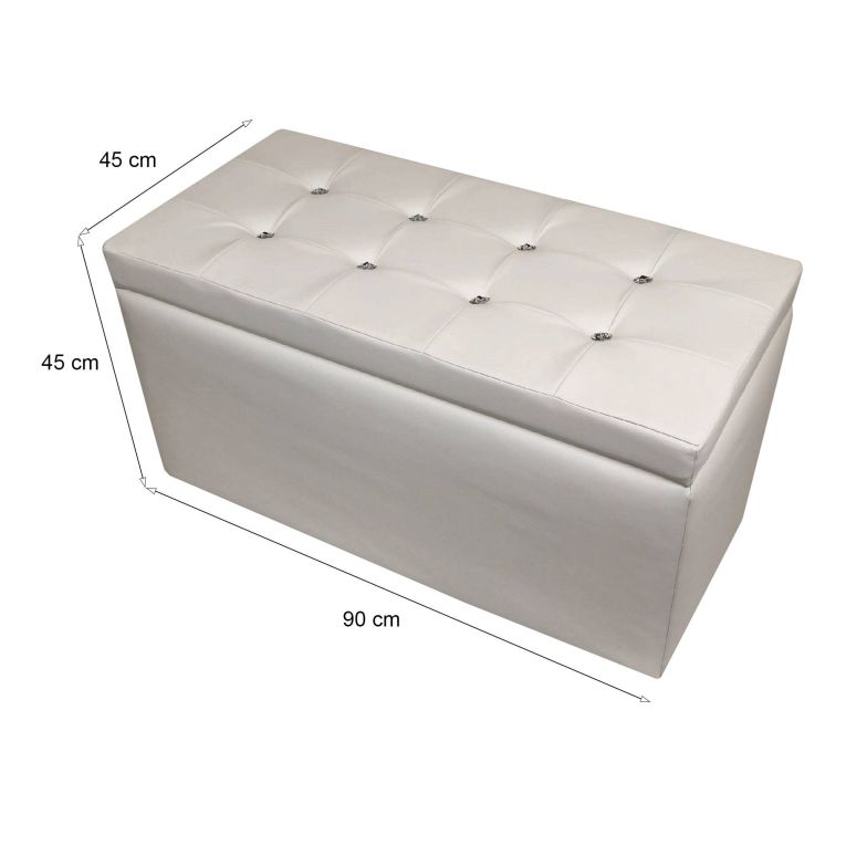 Pouf contenitore rettangolare in ecopelle 90x45x45h cm bianco - Felicita