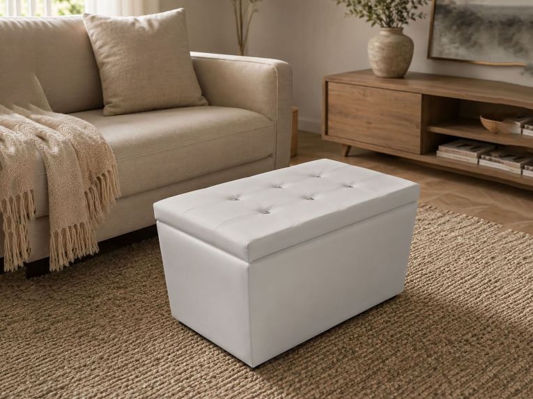 Pouf contenitore rettangolare in ecopelle 90x45x45h cm bianco - Felicita