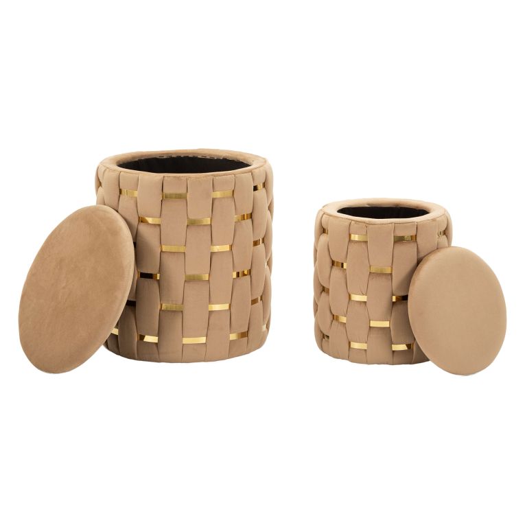 Pouf Contenitore Rosa oro set da 2 Forma Rotondo 37x37x42h cm, Colore Struttura oro - Kasane