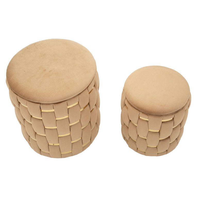 Pouf Contenitore Rosa oro set da 2 Forma Rotondo 37x37x42h cm, Colore Struttura oro - Kasane