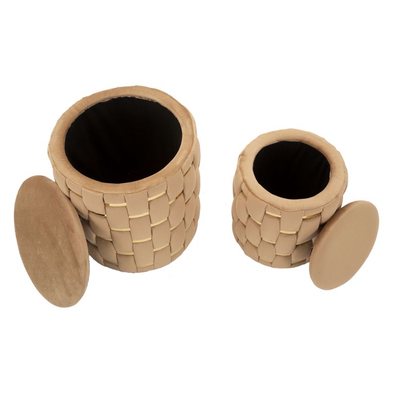 Pouf Contenitore Rosa oro set da 2 Forma Rotondo 37x37x42h cm, Colore Struttura oro - Kasane