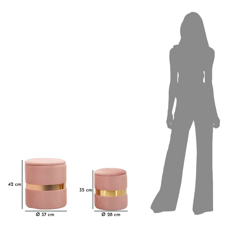Pouf Contenitore Rosa oro set da 2 Forma Rotondo 37x37x42h cm, Colore Struttura oro - Maun
