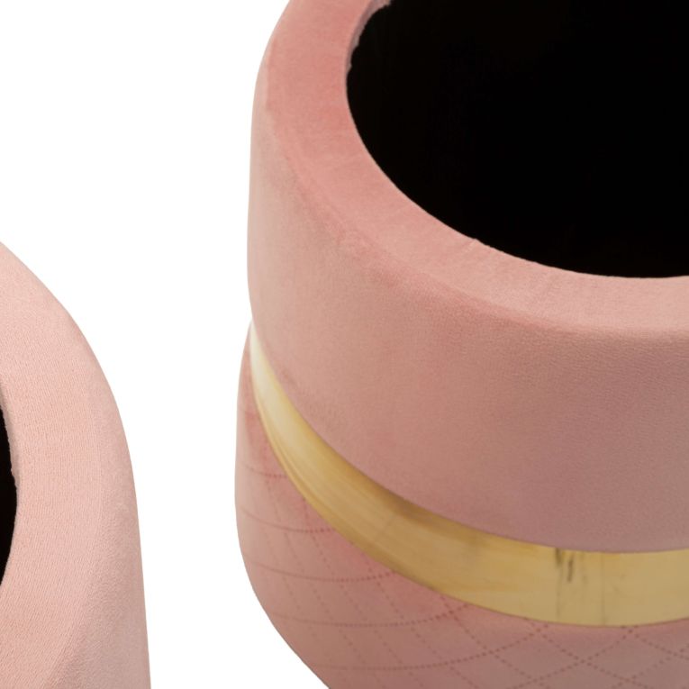 Pouf Contenitore Rosa oro set da 2 Forma Rotondo 37x37x42h cm, Colore Struttura oro - Maun
