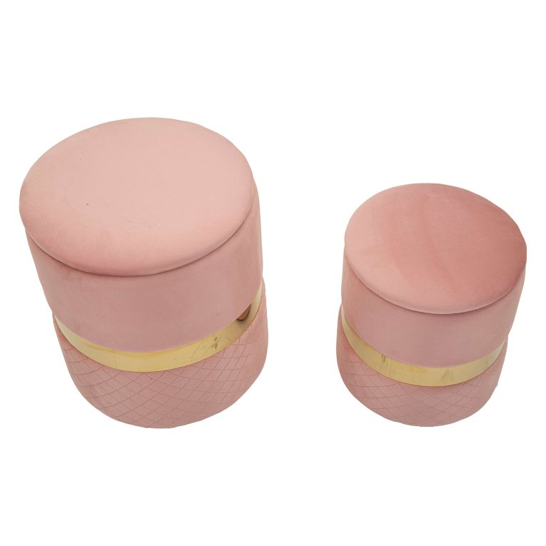 Pouf Contenitore Rosa oro set da 2 Forma Rotondo 37x37x42h cm, Colore Struttura oro - Maun