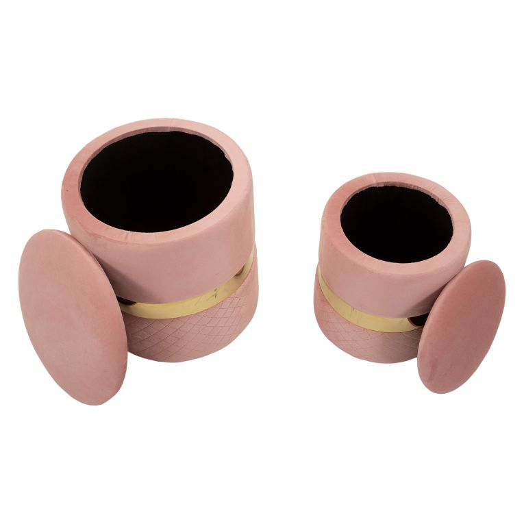 Pouf Contenitore Rosa oro set da 2 Forma Rotondo 37x37x42h cm, Colore Struttura oro - Maun