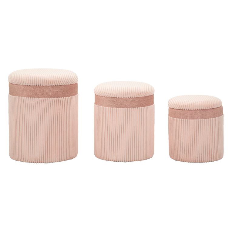 Pouf Contenitore Rosa set da 3 Forma Rotondo 41x41x50h cm, Materiale Struttura in Legno Nobilitato - Ghanzi