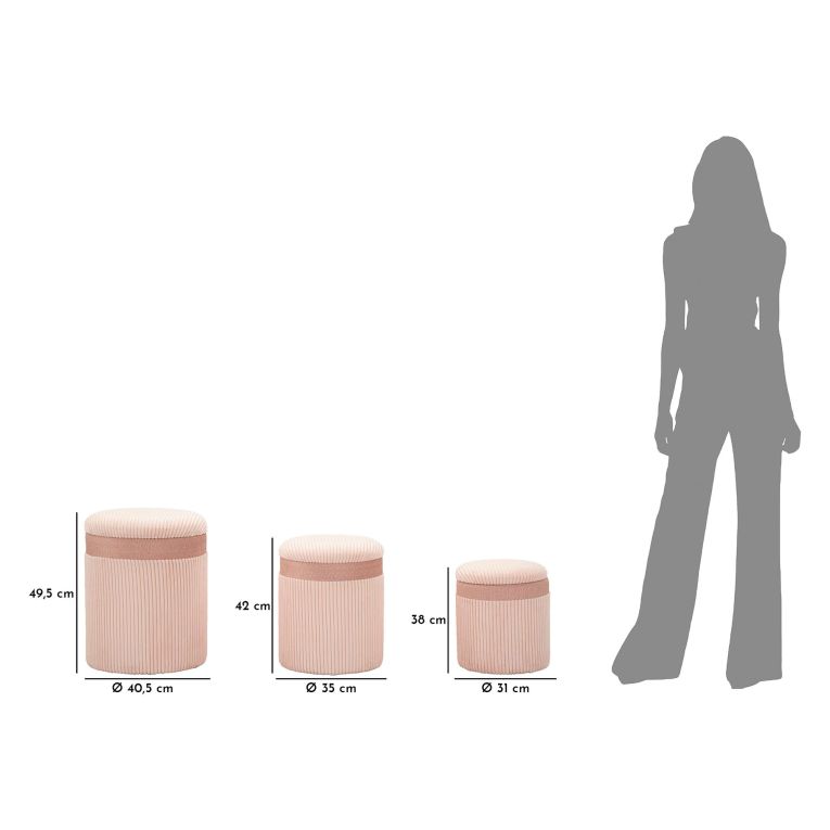 Pouf Contenitore Rosa set da 3 Forma Rotondo 41x41x50h cm, Materiale Struttura in Legno Nobilitato - Ghanzi
