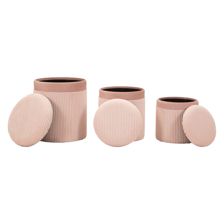 Pouf Contenitore Rosa set da 3 Forma Rotondo 41x41x50h cm, Materiale Struttura in Legno Nobilitato - Ghanzi