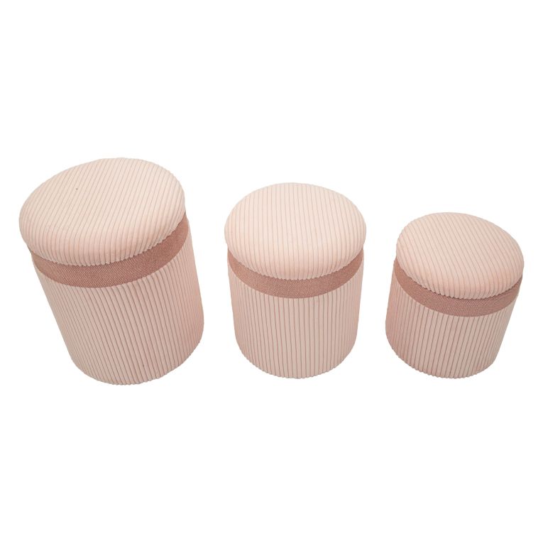 Pouf Contenitore Rosa set da 3 Forma Rotondo 41x41x50h cm, Materiale Struttura in Legno Nobilitato - Ghanzi