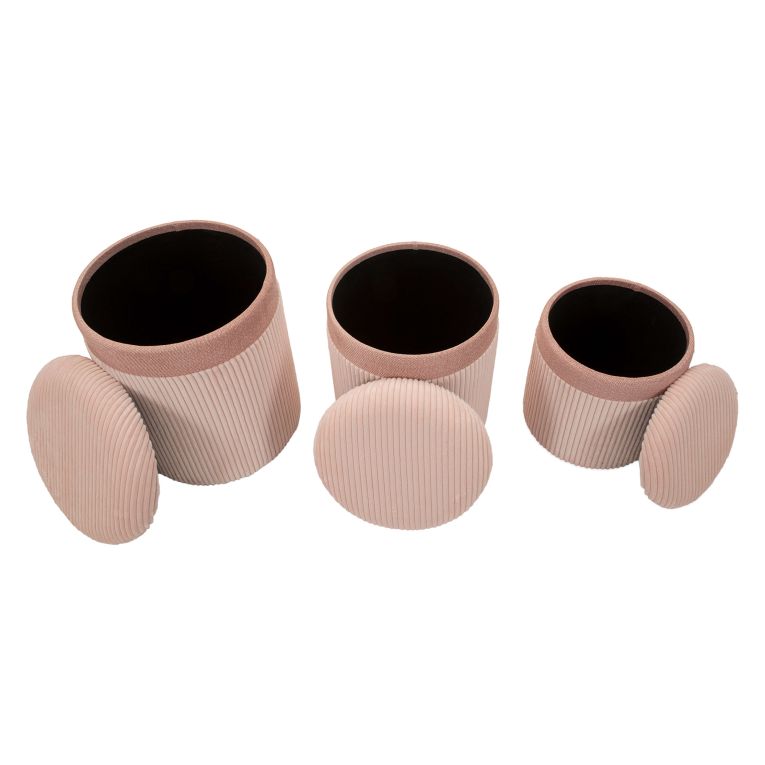 Pouf Contenitore Rosa set da 3 Forma Rotondo 41x41x50h cm, Materiale Struttura in Legno Nobilitato - Ghanzi