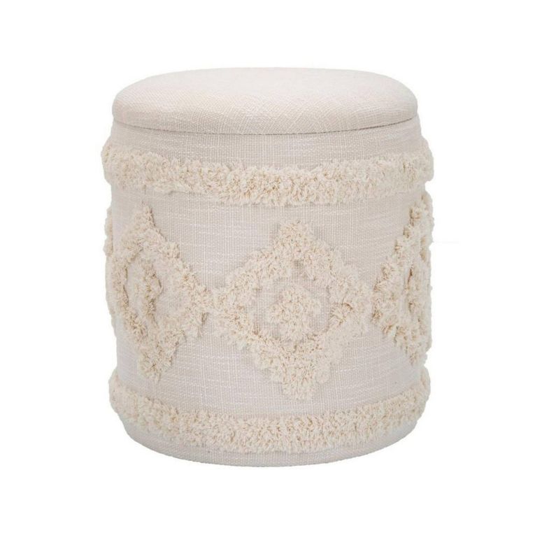 Pouf contenitore rotondo in tessuto 35x35x40h cm bianco - Jarrar