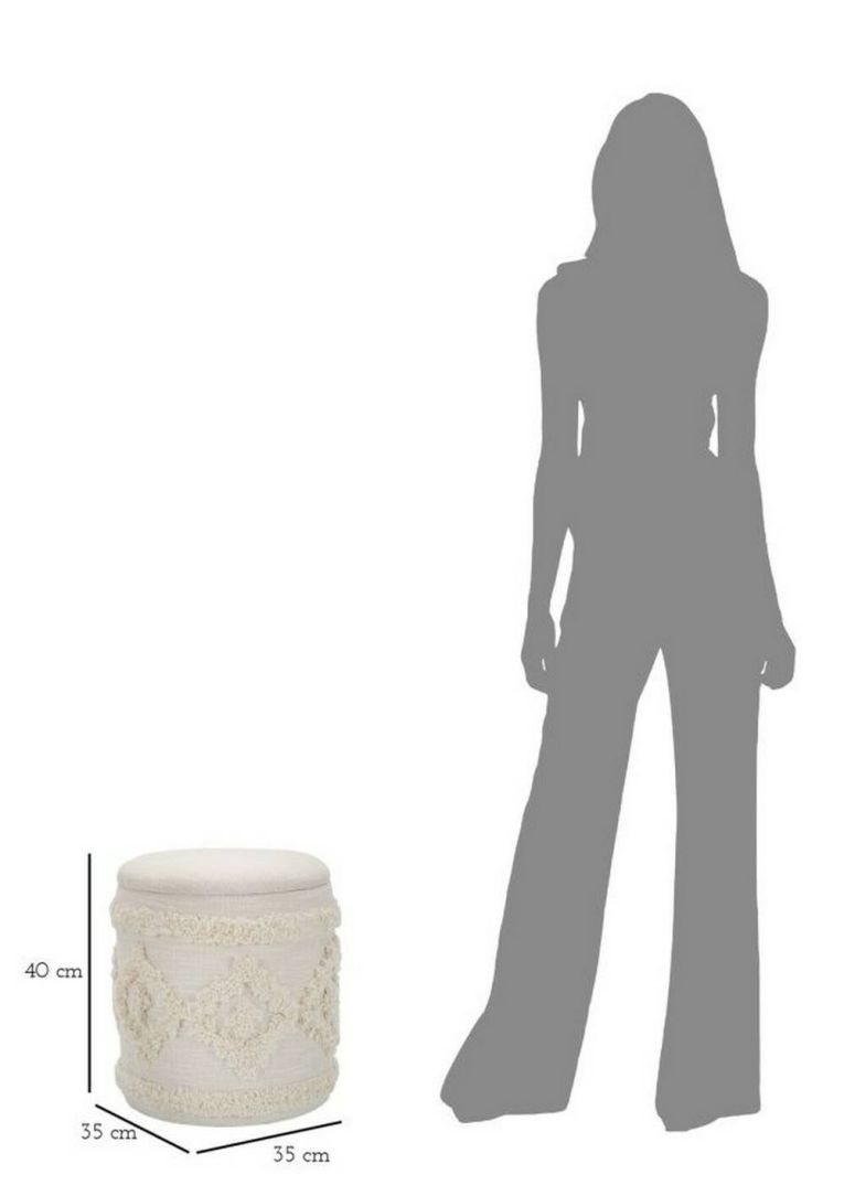 Pouf contenitore rotondo in tessuto 35x35x40h cm bianco - Jarrar