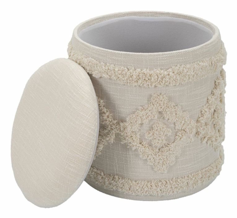 Pouf contenitore rotondo in tessuto 35x35x40h cm bianco - Jarrar