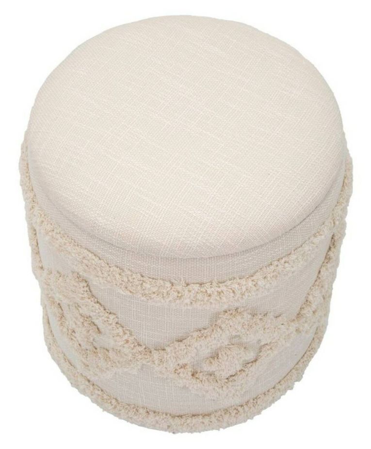 Pouf contenitore rotondo in tessuto 35x35x40h cm bianco - Jarrar