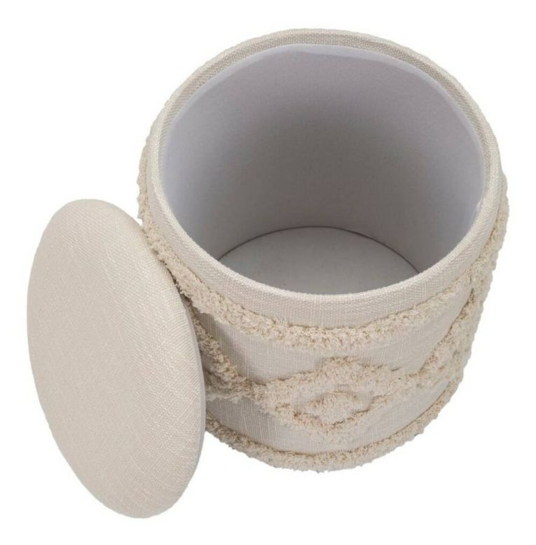 Pouf contenitore rotondo in tessuto 35x35x40h cm bianco - Jarrar