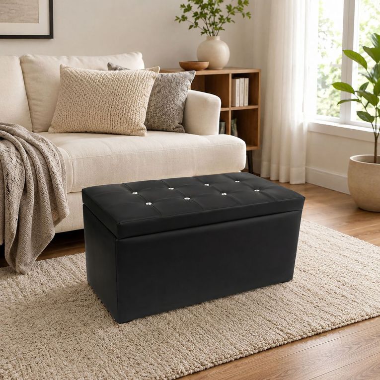 Pouf contenitore salvaspazio in ecopelle 90x45x45h cm nero - Felicita