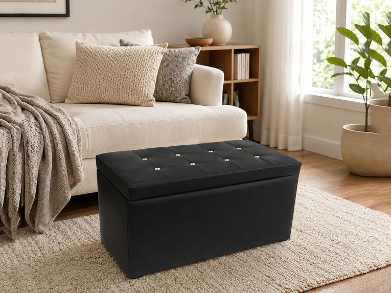 Pouf contenitore salvaspazio in ecopelle 90x45x45h cm nero - Felicita