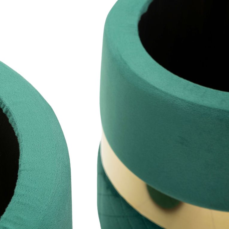 Pouf Contenitore Verde oro set da 2 Forma Rotondo 37x37x42h cm, Colore Struttura oro - Maun